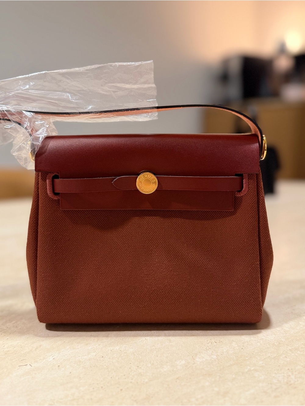 New HERMES Military Toile Vache Hunter Mini Herbag Zip Retourne 20 Rouge H